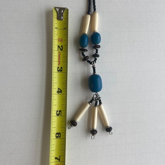 Long Dangle Necklace Black, White & Blue Beads - Picture 5 of 10